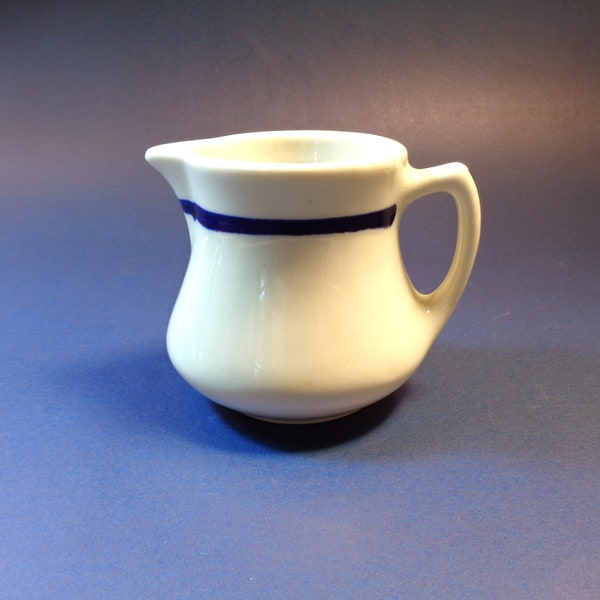 Creamer, Sterling China, Vitrified, Restaurant Ware, Dark Blue Stripe, East Liverpool Ohio, A5, Made in USA