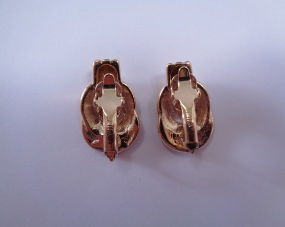 Trifari, Black Enamel, Gold Tone Earrings, 1980s,… - image 5