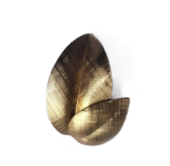 Napier Textured Leaves Brooch, Smooth Gold Tone N… - image 1