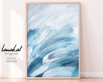 Abstract Sea Print. Abstract Blue Waves Brushstrokes Painting. Ocean Seascape Nautical Coastal Minimalist Modern Wall Decor. Printable Art