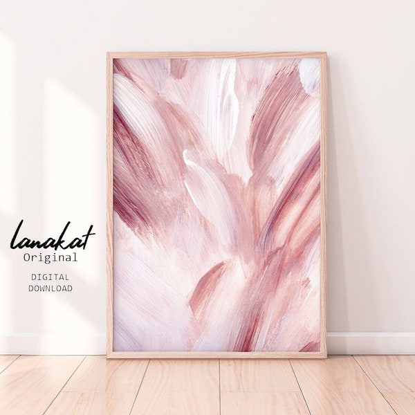 Dusty Pink Abstract Painting. Blush Pink Brushstrokes Print. Pastel Tones Minimalist Modern Living Room Bedroom Wall Decor. Printable Art