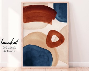 Navy & Terracotta Abstract Print. Abstract Shapes Blue Burnt Orange Beige Watercolor. Earthy Neutral Tones Boho Wall Decor. Printable Art