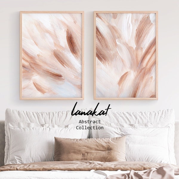 SET of 2 Neutral Abstract Prints. Beige & White Brushstroke Paintings. Earth Tones Abstract Minimalist Modern Boho Wall Decor. Printable Art