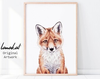 Baby Fox Print. Fox Watercolor Printable Art. Woodland Baby Animal Prints. Cute Forest Animals Nursery Kids Room Wall Decor. Printable Art