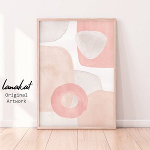 Pink & Beige Abstract Print. Blush Pink Abstract Shapes Watercolor. Neutral Pink Modern Living Room Nursery Boho Wall Decor. Printable Art