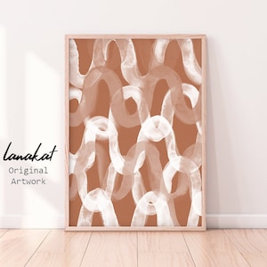 Abstract Waves Terracotta Print. Brushstrokes Watercolor Painting no.2. Burnt Orange Earth Tones Boho Minimalist Wall Decor. Printable Art