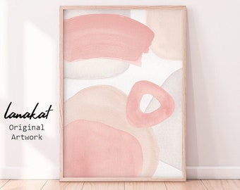 Blush Pink Abstract Print. Pink Beige Abstract Shapes Watercolor. Neutral Soft Pink Minimalist Modern Boho Wall Art Decor. Printable Art