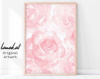 Blush Pink Flowers Watercolor Print. Pink Roses Abstract Watercolor Painting no.7. Modern Nursery Kids Room Girls Wall Decor.  Printable Art