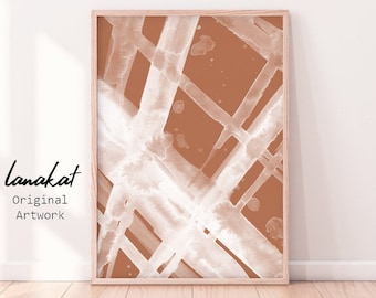 Abstract Brushstrokes Terracotta Print. Burnt Orange & White Watercolor Painting no.1. Earthy Boho Minimalist Wall Art Decor. Printable Art
