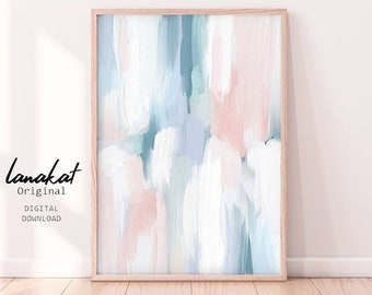 Abstract Painting in Pastel Blue & Pink. Light Colors Abstract Print. Soft Tones Living Room Contemporary Home Wall Art Decor. Printable Art
