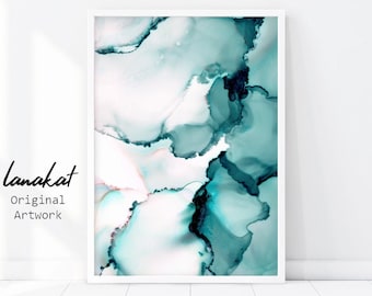 Abstrakte Tinte Kunstdruck. Alkohol Tinte Nr.3 Smaragdgrün. Petrol Aquarell Marmor Tinte druckbare Poster. Abstrakte Wand-Dekor-Geschenk. Druckbare Kunst