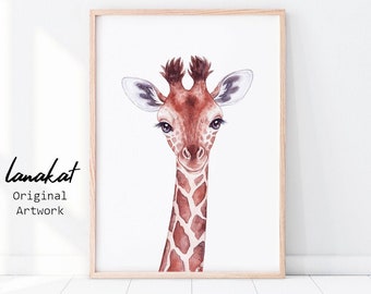 Baby Giraffe Druck. Giraffe Aquarell druckbare. Safari Baby Tiere Kindergarten Mädchen Jungen Zimmer Wandkunst. Safari Tiere Dekor. Druckbare Kunst