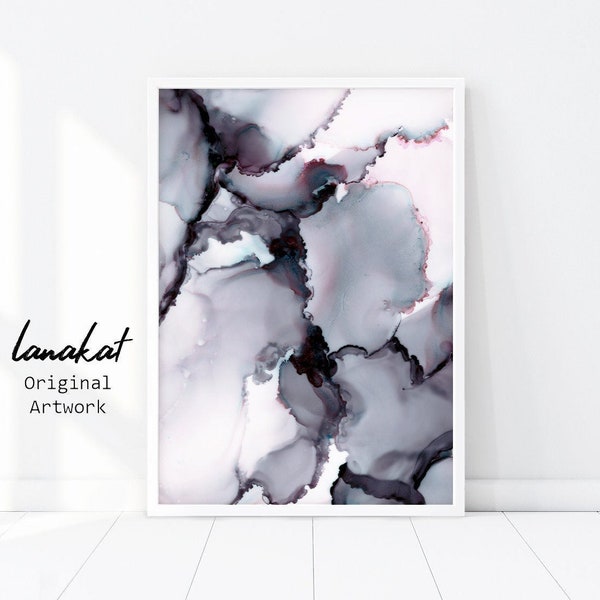 Abstract Ink Art Print. Alcohol Ink no.4 Black & White. Watercolor Marble Ink Digital Poster. Abstract Modern Room Decor Gift. Printable Art