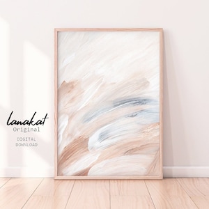 Neutral Abstract Print. Beige & Dusty Blue Abstract Brushstrokes Painting. Pastel Earthy Tones Minimalist Boho Wall Art Decor. Printable Art