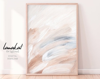 Neutral Abstract Print. Beige & Dusty Blue Abstract Brushstrokes Painting. Pastel Earthy Tones Minimalist Boho Wall Art Decor. Printable Art