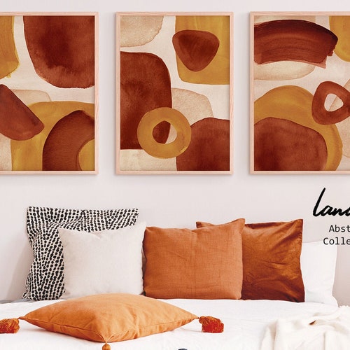 Burnt Orange Wall Art Set of 2 Terracotta Wall Art Mid Etsy