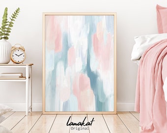 Soft Pastel Tones Abstract Print. Abstract Painting in Pastel Blue & Pink. Light Colors Living Room Bedroom Modern Wall Decor. Printable Art