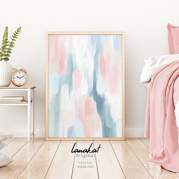 Soft Pastel Tones Abstract Print. Abstract Painting in Pastel Blue & Pink. Light Colors Living Room Bedroom Modern Wall Decor. Printable Art