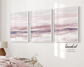 SET of 3 Minimalist Landscape Prints. Dusty Pink Violet Abstract Watercolor. Pastel Tones Serene Calming Modern Wall Decor. Printable Art