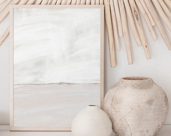Minimalist Neutral Print. Abstract Landscape White Beige Gray Painting. Neutral Light Serene Calming Modern Boho Wall Decor. Printable Art