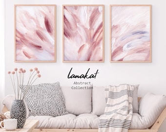 SET of 3 Pink Abstract Paintings. Dusty Pink Tones Brushstroke Art Prints. Abstract Blush Pink Minimalist Modern Wall Decor. Printable Art