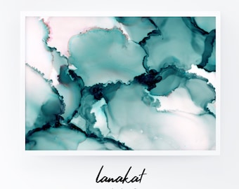 Abstrakte Tinte Kunstdruck. Alkohol Tinte Nr.4 Petrol. Smaragd grün Aquarell Marmor Tinte Poster. Abstrakte Kunst Wellen Zimmer Dekor Geschenk. Druckbare Kunst