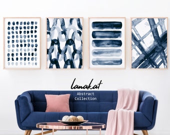 SET von 4 abstrakte Marine Drucke. Pinselstriche blau Aquarell druckbare Poster-Set. Minimalistische moderne nordische Wand Dekor Geschenk. Druckbare Kunst