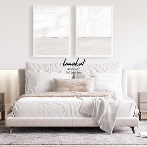 Minimalist canvas paintings in white and ivory. Calming, serene art for a contemporary home. Printable art by lanakat