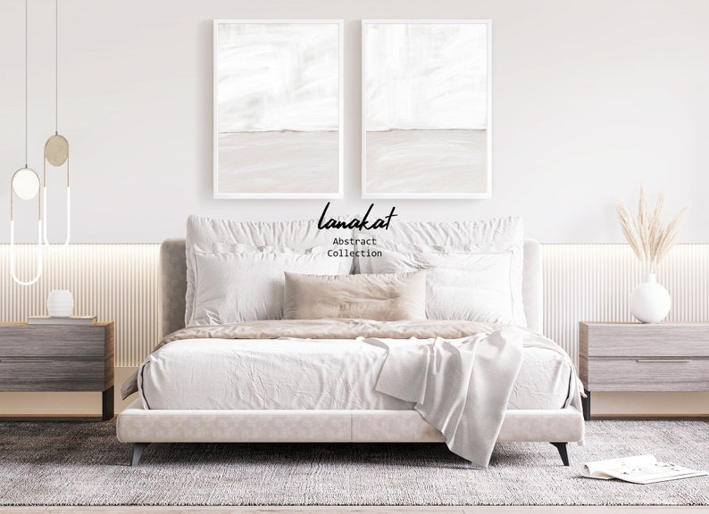 Minimalist canvas paintings in white and ivory. Calming, serene art for a contemporary home. Printable art by lanakat