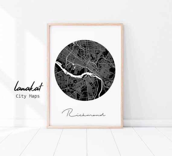 Minimalist Map Art Richmond Map Gift Map City Map Home Town Map Richmond Richmond Print Virginia Map Poster