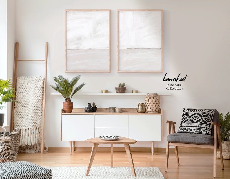 Abstract canvas paintings in white and gray. Calming, serene art for a contemporary home. Printable art by lanakat