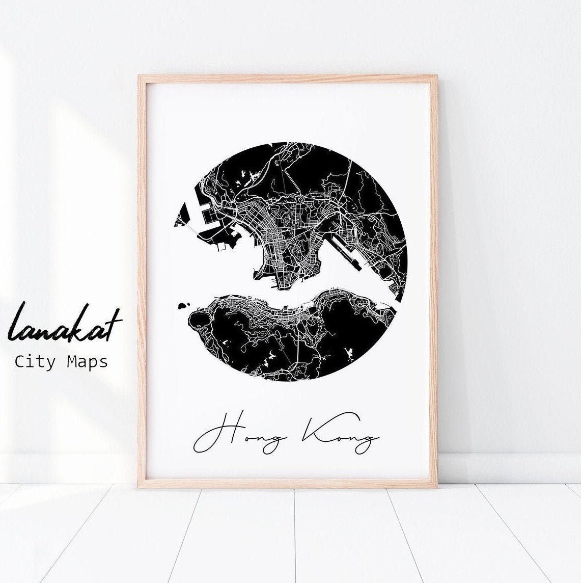 City Map Print Anniversary Gift Wedding Gift Hong Kong Map Print Map Wall Art Minimalist Map Print Travel