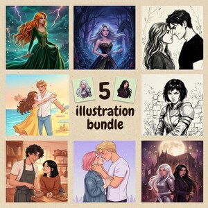 Paquete de ilustraciones personalizadas de personajes originales / 5 encargos de arte de personajes o parejas / Dibujo de romance fantástico