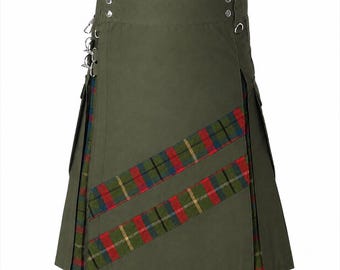 Falda escocesa híbrida verde oliva para hombre. Disponible en más de 50 tartanes.
