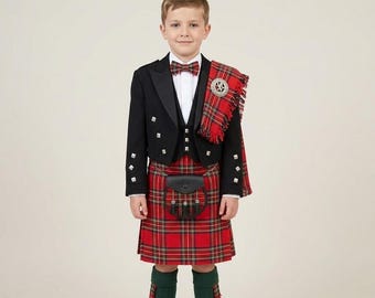 Conjunto de kilt escocés para niños, estilo Highland, 9 piezas. Disponible en más de 50 tartanes.