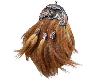 Scottish Mountain Got Hair Sporran Highland 3 Borla Sporran con cadena y cinturón