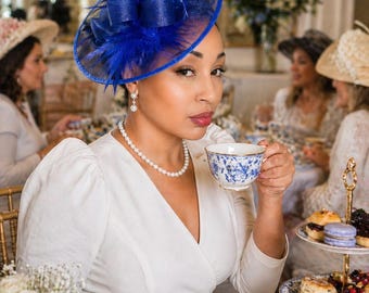 Elegant Royal Blue Fascinator Tea Party Hat