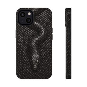 May include: A black smartphone case featuring a raised, embossed snake design with a detailed scale texture covering the entire back surface. The case includes a square camera cutout in the top left corner and a slim profile with side button access.