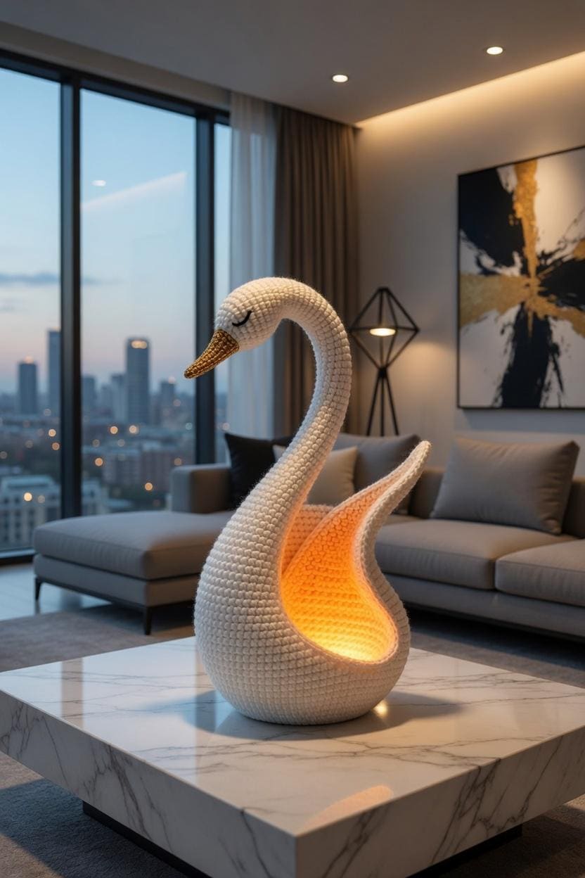 34 Crochet Lamps That Will Look Great in Your Home 15 Modern Crochet Swan Lamp