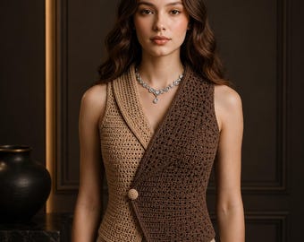 Two Tone Crochet Vest Pattern PDF, Modern Crochet Top, Sleeveless Cardigan, Crossover Vest, Boho Knit Top Tutorial