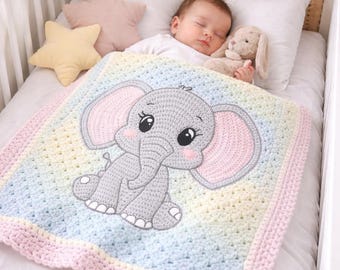 Crochet Elephant Baby Blanket Pattern PDF, Amigurumi Elephant Blanket, Nursery Decor, Cute Baby Shower Gift, Baby Blanket Gift