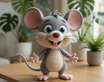 Cute Standing Mouse Crochet Pattern PDF, Amigurumi Mouse Toy, Big Ear Plush Doll, DIY Animal Crochet Tutorial, Handmade Gift Idea