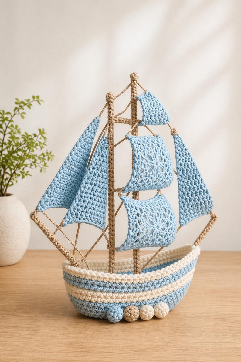 Crochet Sailboat Pattern PDF, Nautical Home Decor, Amigurumi Boat ...
