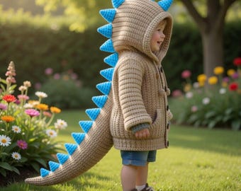 Crochet Dinosaur Hoodie Pattern PDF, Baby Jacket with Spikes, Toddler Cardigan, Amigurumi Coat, DIY Knit Outfit Tutorial
