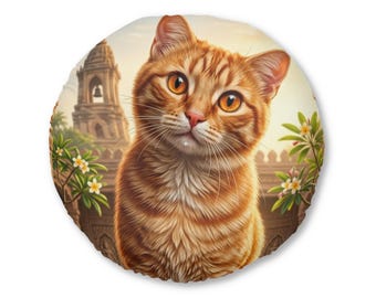 Poduszka pikowana, okrągła - Ciekawy kot