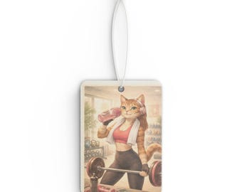 Aromatizador de carro Fit Cat Weightlifter | Ilustração de gato de academia, decoração fofa para fitness