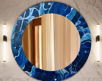 Ronde art-decospiegel, mozaïek spiegelkunst aan de muur, decoratieve badkamerspiegel, unieke wandspiegel, luxe glazen wanddecoratie, modern interieur