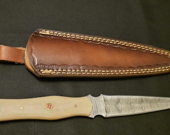Damascus Steel 10" Camel Bone Dagger with Sheat