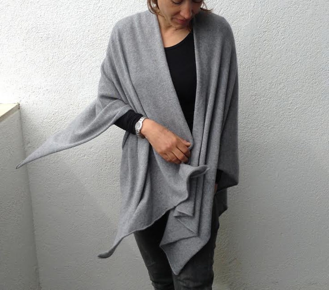 Mid Grey 65/35% Cashmere Cotton Light Weight Knitted Ruana Wrap - Etsy UK