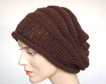 Hand breien Hat Slouch hoed voor vrouwen of mannen kastanje bruine wol Hat Fall Fashion Winter mode---klaar om schip